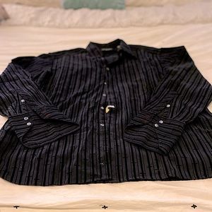 Jhane Barnes striped black button up 100% silk